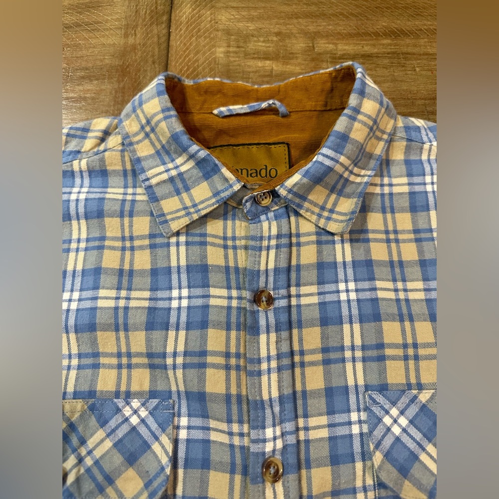 Venado Men’s Flannel Blue Plaid Button Down Shirt Long Sleeve 100% Cotton Large - Picture 4 of 15